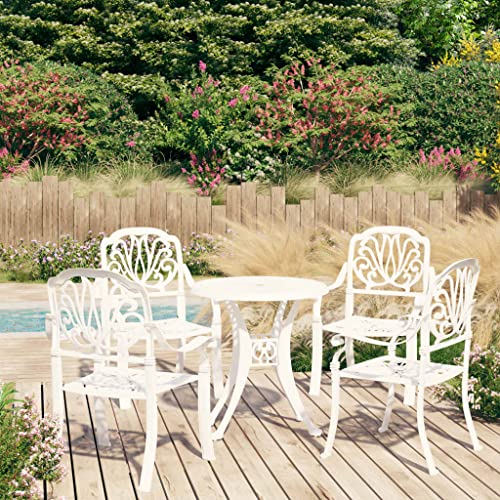 YUHI-HQYD 5 Piece Bistro Set,Conversation Furniture,Afternoon Tea Suit,Party Furniture,Perfect for Patio, Garden, Porch,Family Room,Sitting Area, Cast Aluminum White