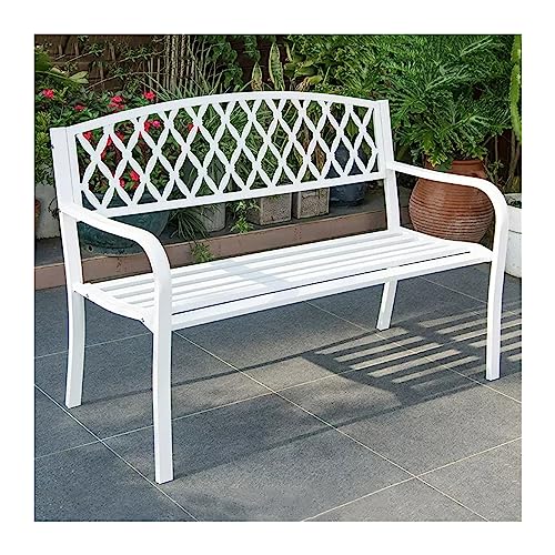 Outdoor Park Patio Seat Patio Bench with Mesh Backrest and Armrest, Durable Vintage Metal Garden Bench, Decorative Seating for 2 People - Porch Furniture Seating for