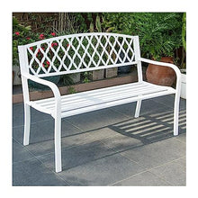Outdoor Park Patio Seat Patio Bench with Mesh Backrest and Armrest, Durable Vintage Metal Garden Bench, Decorative Seating for 2 People - Porch Furniture Seating for