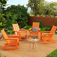 WestinTrends Ashore Patio Rocking Chairs Set of 4, All Weather Poly Lumber Plank Adirondack Rocker Chair, Modern Farmhouse Outdoor Rocking Chairs for Porch Garden Backyard and Indoor, Orange