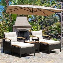 ZSLKDL 5PCS Patio Rattan Furniture Set Sofa Ottoman Cushioned Table W/Wood Top