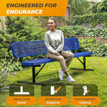 OUTTANS Heavy-Duty Outdoor Metal Bench (8 Ft - Portable with Back, Blue)