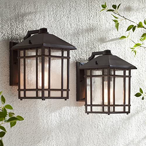 Sierra Craftsman 11" High Rubbed Bronze Finish Outdoor Wall Lights Set of 2