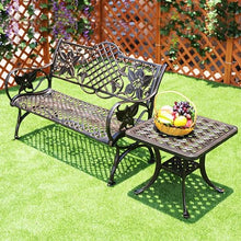 LXRHLIKG 46" Cast Aluminum Outdoor Bench, Patio Garden Bench with Exquisite Carved Backrest & Rounded Armrests(White)