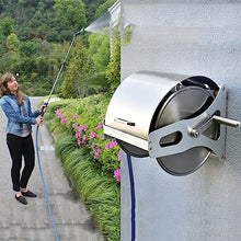 VIXARKO Garden Hose Holder Stainless Steel Garden Hose Reel Heavy Duty Hose Holder, Wall/Floor Mounted Metal Water Hose Reel with Crank Handle and Dust-Proof Lid Garden Hose Reel