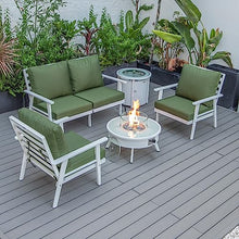 LeisureMod Walbrooke Modern Aluminum 5-Piece Patio Conversation Set with Firepit Table Green