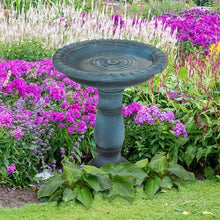 Sunnydaze Concrete Bird Bath with Textured Surface, 26” H, Patina Green