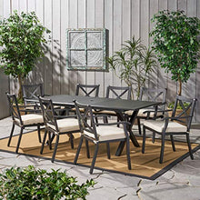 Christopher Knight Home Exuma 9-Pc Outdoor Cast Aluminum Dining Set with Expandable Table and Water Resistant Cushions Black/Ivory