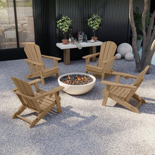Kingdura Foldable Adirondack Chair, Portable HDPE All Weather Resistant Outdoor Patio Chairs, Wooden Textured with Cup Holder, 380LBS Capacity for Poolside, Backyard, Deck, Fire Pit (Brown)