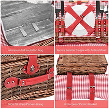 ASWRTYJO 24PCS Handmade Wicker Picnic Basket Set for 4 Person with Waterproof Picnic Blanket for Family Outdoor Party