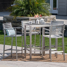 Christopher Knight Home Tracy | Outdoor 5-Piece Rust-Proof Aluminum Set | with Wicker Top Bar Table | Silver/Grey