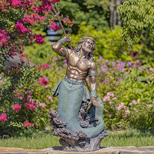Zaer Ltd. Merman Garden Statue Holding Trident in Antique Bronze/Antique Grey (48" T. Throwing Trident, Antique Bronze)