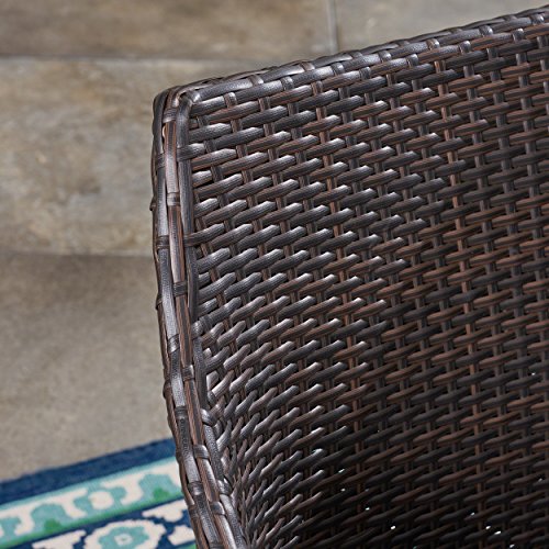 Great Deal Furniture GDFStudio Outdoor 3 Piece Acacia Wood and Wicker Bistro Set Teak Finish + Multi Brown