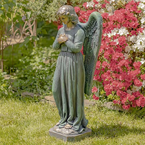 Zaer Ltd. Large Magnesium Angel Statues (Outdoor Safe) (47”T Standing Holding Heart (Bronze Finish))