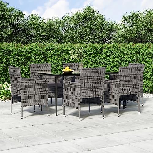 Xolmizyn 7 Piece Patio Dining Set, Outdoor PE Rattan Garden Furniture Table and 6 Chairs with Cushions, Weather-Resistant Backyard Seating for Dining