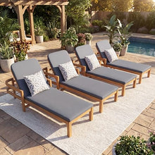 Merax 4-Piece Outdoor Acacia Wood Chaise Lounge with Adjustable Backrest & Water-Resistant Cushion, 4-Position Patio Recliner for Poolside & Lawn, Gray