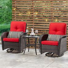 Gardenbee Wicker Chairs - Outdoor Rocking Chairs Set of 4 with 2 Wicker Side Tables, Patio Swivel Rocker Chair 6 Piece Patio Furniture Sets for Porch Deck (Brown/Red)