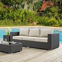 Modway EEI-1860-CHC-BEI Sojourn Wicker Rattan Outdoor Patio Coffee Table, Sofa, Canvas Antique Beige