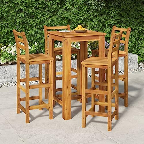 QZZCED 5 Piece Patio Bar Set,Leisure Seating Set,Patio Conversation Sets,Patio Furniture Sets,Garden Lounge Chair,Bistro Seating Sets,for Terraces,Lawns,Balconies, Solid Wood Acacia