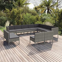 KPOUTRFG Grey PE Rattan Lounge Set with 12 Seat Cushions, Powder-Coated Steel Outdoor Furniture for Garden Patio