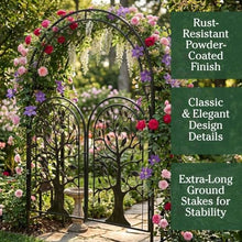 Plow & Hearth Metal Tree of Life Arched Garden Arbor with Gate | 7 feet Tall Laser-Cut Design | Plant Support for Heavy Vines | Landscape Focal Point | Iron Steel