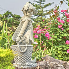 30" Tall Magnesium Fairy Statue with a Planter Side Basket (Antique White)
