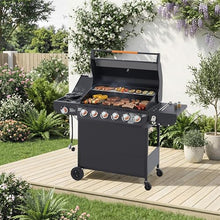 6 Burner Propane Gas Grill with Side Burner, 72000 BTU Stainless Steel Barbecue Grill with Cast Iron Grates and Locking Wheels for Outdoor Cooking in Backyard Patio and Camping Lawn