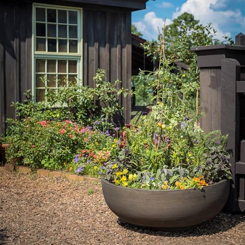 Crescent Garden Orinoco Double-Walled Plant Bowl 40-Inch Weathered Concrete