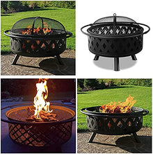 32 Inch Large Fire Pit, Crossweave Outdoor Fire Pit Round Fire Pit with Grid Poker Patio Bonfire BBQ Grill Firepit for d Garden Camping