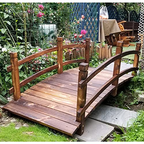 Katzowen Decorative Pond Bridge Solid Wood Garden Backyard Bridge Arched, 55" Classic Footbridge with Double Side Rails, Outdoor Ornaments for Stream Creeks Channels Ponds, Patio Walkway