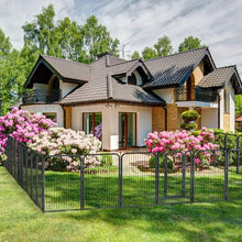 Dogelsy Decorative Garden Metal Fence 72ft (L)×45in (H) with 28 Panels 4 Gate Outdoor, No Dig Rustproof Wire, Animal Barrier Fencing for Outdoor Yard Patio Flower Bed,（Black-Silver）