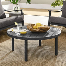 Modway Terrace Round Metal Outdoor Patio Coffee Table in Graphite – 35 Inch Weather-Resistant Coffee Table for Patio, Balcony, and Garden – Modern Outdoor Coffee Table with Round Slatted Top