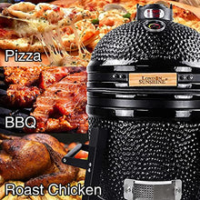 London Sunshine Ceramic Kamado Charcoal BBQ Grill and Smoker, Stainless Steel Grates -15" Ceramic with Tall Stand (BLACK)