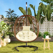 Merax Folding Hanging Egg Chair with Stand, Indoor Outdoor Wicker Hammock Swing Chair with Adjustable Anti-Slip Feet for Balcony, Bedroom, Garden