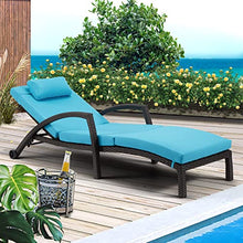 HOMREST Chaise Lounge Chairs Set of 6 PE Rattan Wicker Adjustable Pool Lounger Blue