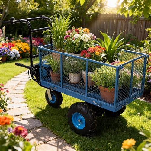 KEIKI Electric Transportation Cart, 24V DC 700W Motor Powered Utility Garden Wagon Dump Cart, 660 lbs Load Capacity with Metal Handle & 13" Track Wheels, Yard Cart & Wagons for Lawn, Blue