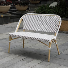 24/7 Shop at Home Cato Modern 2-Seater Aluminum and All-Weather Wicker Outdoor Loveseat for Backyard, Patio, Garden, Deck, Porch, Gray and Natural Brown