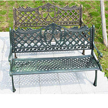 Outdoor Garden Bench, Outdoor Furniture Cast Iron Porch Bench, Anti-Rust Iron Art Leisure Terrace Bench, Suitable for Deck/Lawn/Street(Carved Green)