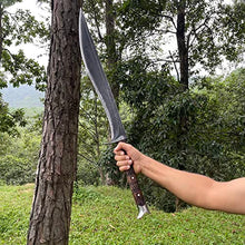Fwosi Gardening Machetes - 23.5-Inch Kukri Machete Fixed Blade Knife with Leather Sheath - Full Tang Survival Knife, Carbon Steel Blades