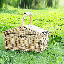 YRHH Foldable Shopping Basket for 2/4 People with Lid, Wicker Picnic Basket with Cutlery, Plates, Glasses, Dinnerware and Picnic Blanket for Picnic, Camping-4people