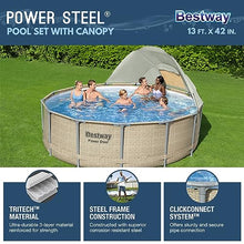 Bestway Power Steel 13' x 42" Round Above Ground Swimming Pool Set with Canopy Brown Wicker Print