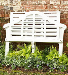 Plow & Hearth Weatherproof Lutyens Outdoor Bench | Holds Up to 400 lbs | Garden Patio Porch Park Deck | Wood | White