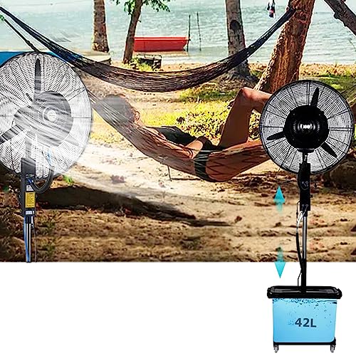 CUTPOIY Oscillating Misting Fan, 3 Speeds Pedestal Fan with Mist, Height Adjustable for Patio Backyard Workshop, Water Tank Cooling Fan