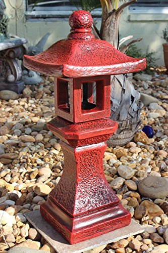 webstatue Home Design Concrete Pagoda Japanese Lantern, 3-Piece Red Finish Outdoor Garden Statue Asian Decor