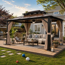 YOLENY 10'x13' Hardtop Gazebo, Outdoor Polycarbonate Double Roof Canopy, Aluminum Frame Permanent Pavilion with Curtains and Netting, Sunshade for Garden, Lawns, Patio