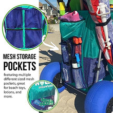 RollX Beach Cart With 4 Balloon Wheels for Sand, Foldable Storage Wagon With Rear 13 Inch and Front 7 Inch Tires (Pump Included) (Seafoam)