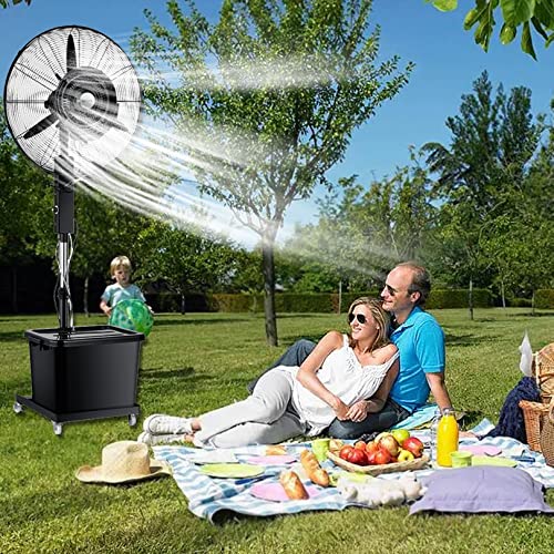 Preferspace Island Misting Fan, 3 Cooling Speeds Standing Fan with 12 Gallon Tank, Adjustable Height, 45° Oscillation, Art Deco Pedestal Fan for Backyards, Patios and More