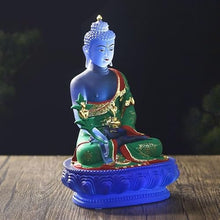 Fretkins Medicine Buddha Statue Blue Liuli Idol - 8.7" Translucent Figurine for Altar & Feng Shui(C)