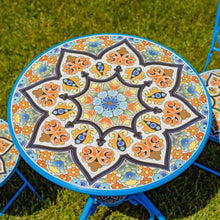 Zaer Ltd. Colorful Mosaic Bistro Set with Dual Layer Tile, Mosaic Furniture Collection (Deep Blue with Colorful Tile Volterra, 3 Piece Bistro Set (1 Table, 2 Chairs))