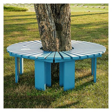 BXKCFYBSQ Wooden Tree Bench Wrap Around,Outdoor Backless Patio Seat,Garden Balcony Flower Stand,Weatherproof and Shape Extends Infinitely,for Park Lawn(Blue)